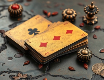 A cast bronze surface image representing playing card origins, with ancient Chinese and Indian civilization accents and a deck of cards, featuring an antique, patina finish