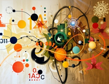Abstract painting, symbolizing a numerology calculator via conveyed motion and light trails.