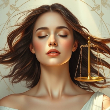 Libra zodiak sign astrology. luminous woman symbolizing Libra, serene and poised soft radiant light from both sides casts perfect