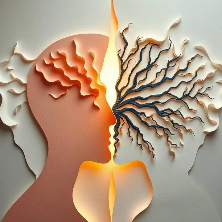 Surreal image showing shifting neural pathways representing cognitive changes after major life transitions.