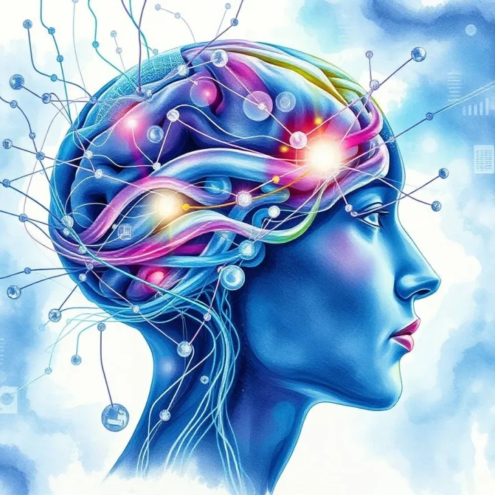 Neural pathways and digital information streams illustrating human reasoning in the internet age.