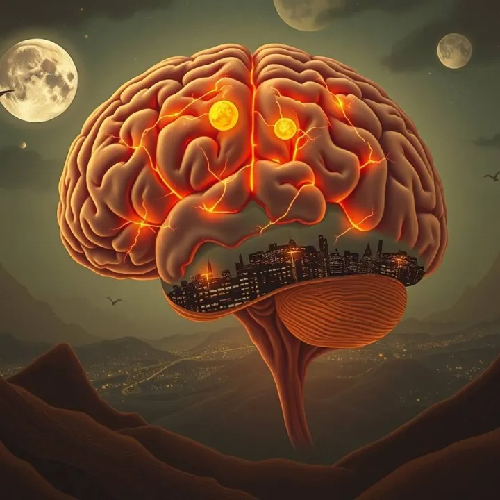 Brain illustration showing reward and control regions affected by sleep loss, symbolizing impulsive learning under chronic sleep restriction.