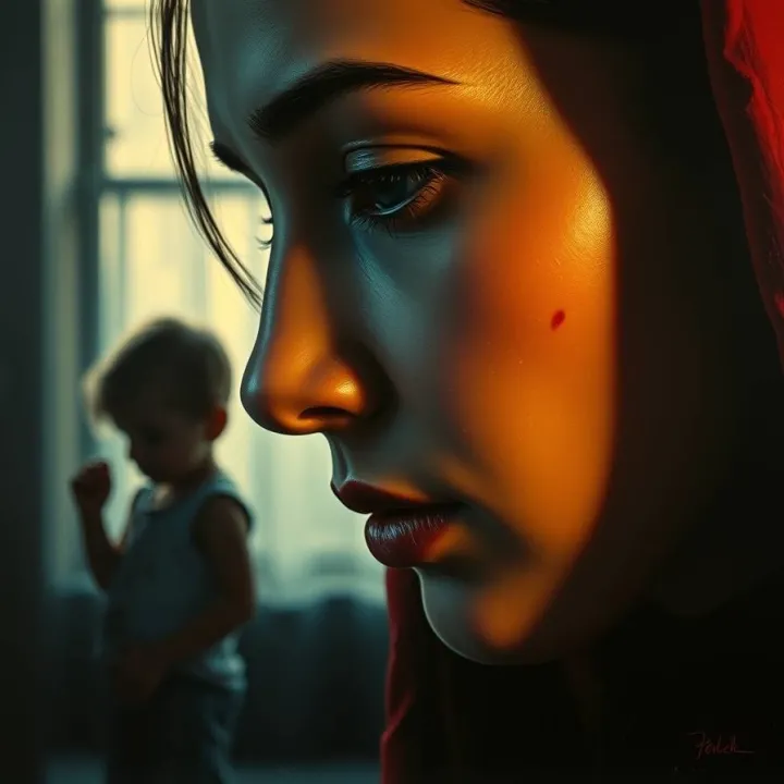 Childhood traumas. Close-up portrait of a woman