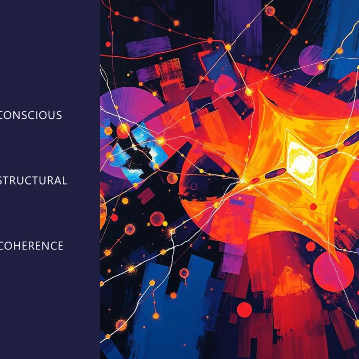 Abstract geometric illustration of Conscious Structural Coherence (CSC), showing luminous intersecting shapes and energy lines symbolizing harmony between intellect and awareness.