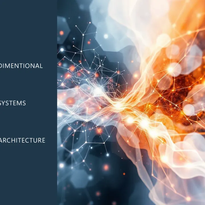Abstract visualization of Dimensional Systems Architecture (DSA) showing a glowing sphere of energy above a luminous grid, symbolizing the structured geometry of consciousness and reality.