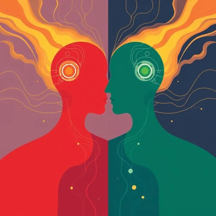 Two figures connected by light symbolizing altered perception of closeness and reward system changes in Alzheimer