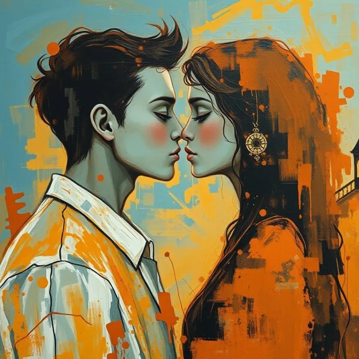 Young couple in love, imbued with an eerie, creepy atmosphere and warm golden hour light. Find right partner