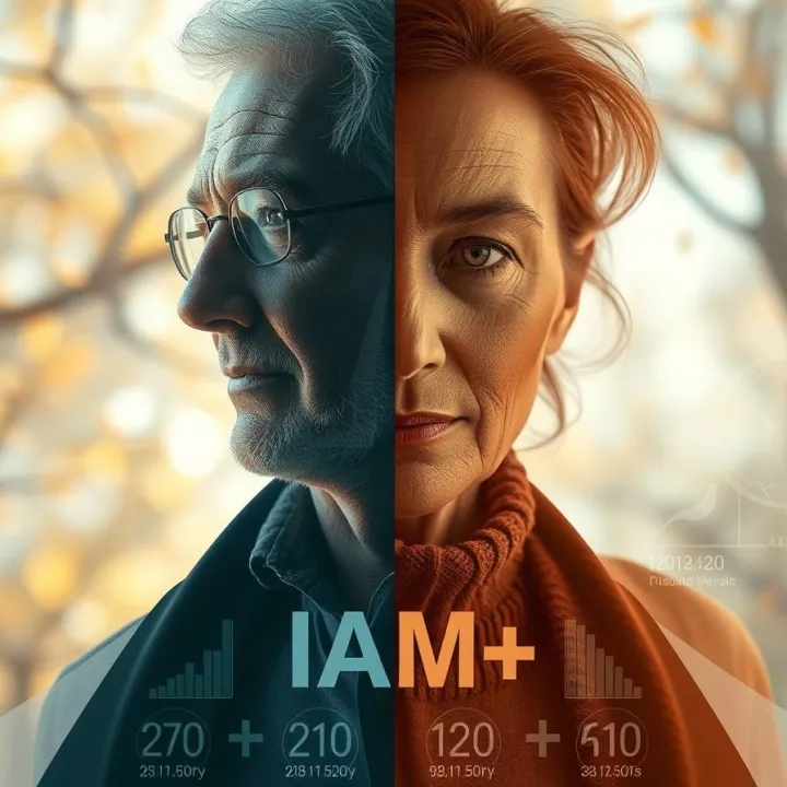 Photorealistic split-scene portrait of a man and woman in their early 50s, in an intricate origami style within a mystic enchanting environment. The left side depicts activity and health