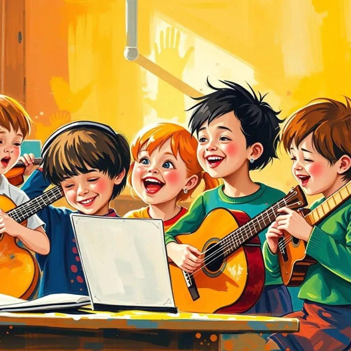 Children playing musical instruments in class, symbolizing emotional regulation and empathy development.