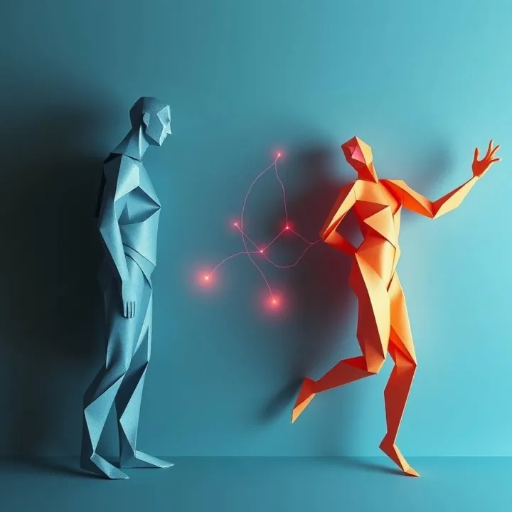 Illustration of two human figures side-by-side the left figure, negativity vs. positivity bias - choosing connections