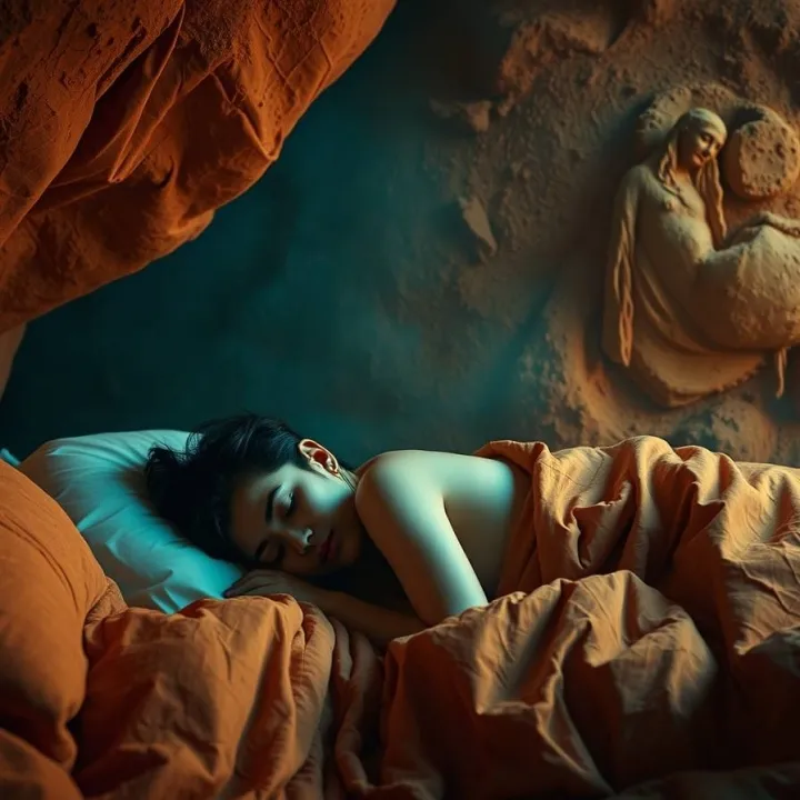 Sleep and memory connections, with an earthy and cool contrast, featuring film-like composition and lighting
