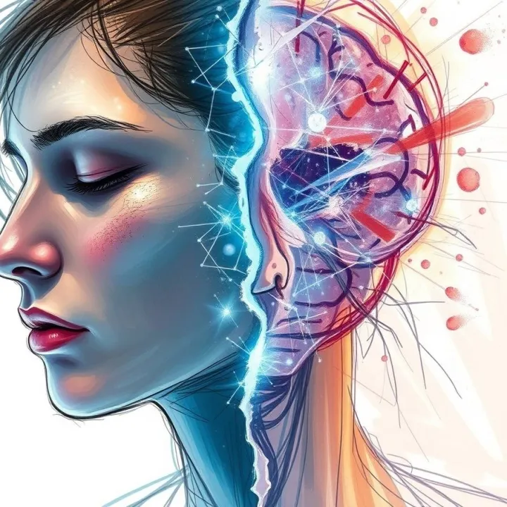 Illustration of mindfulness and cold-exposure stress-resilience techniques with neural overlays representing emotional regulation