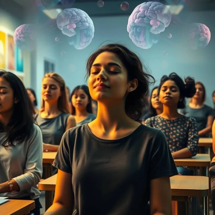Students practicing mindfulness in a classroom to support emotional regulation and mental health