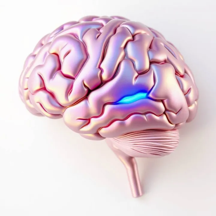 Medical illustration of a human brain in side view, highlighting the thalamus in glowing blue.