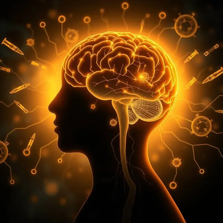 Illustration of vaccines protecting brain health, symbolizing reduced dementia risk.