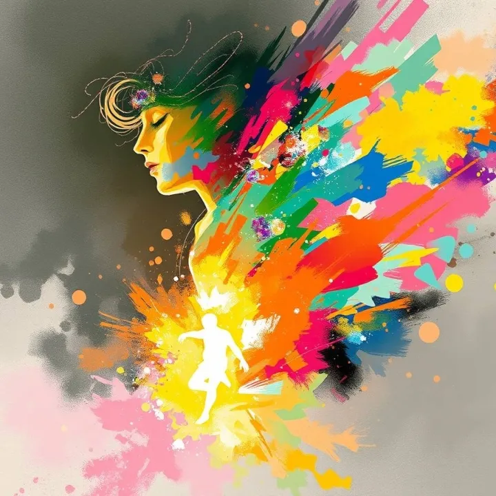 Human dissolving into flowing light, symbolizing transformation, continuity, and the processual nature of identity and consciousness.