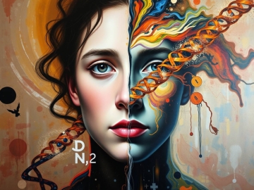Astral DNA. Features a persons face split into two distinct halves, with captured motion.