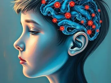 Conceptual image of inflammation disrupting neural attention pathways in a developing brain logo