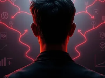 Person choosing between long-term paths with illuminated decision pathways and cognitive decision cues. logo
