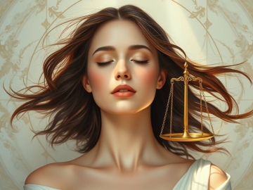 Libra zodiak sign astrology. luminous woman symbolizing Libra, serene and poised soft radiant light from both sides casts perfect