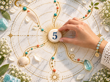 Number 5 stone at the center of five unfolding paths, symbolizing freedom, change, curiosity, and exploration