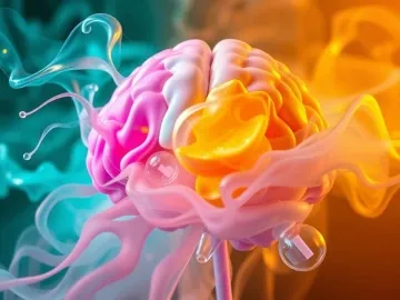 Brain illustration with abstract flavor cues showing how e-cigarette flavor patterns influence smoking cessation behavior logo