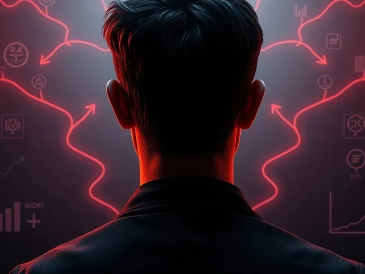 Person choosing between long-term paths with illuminated decision pathways and cognitive decision cues.